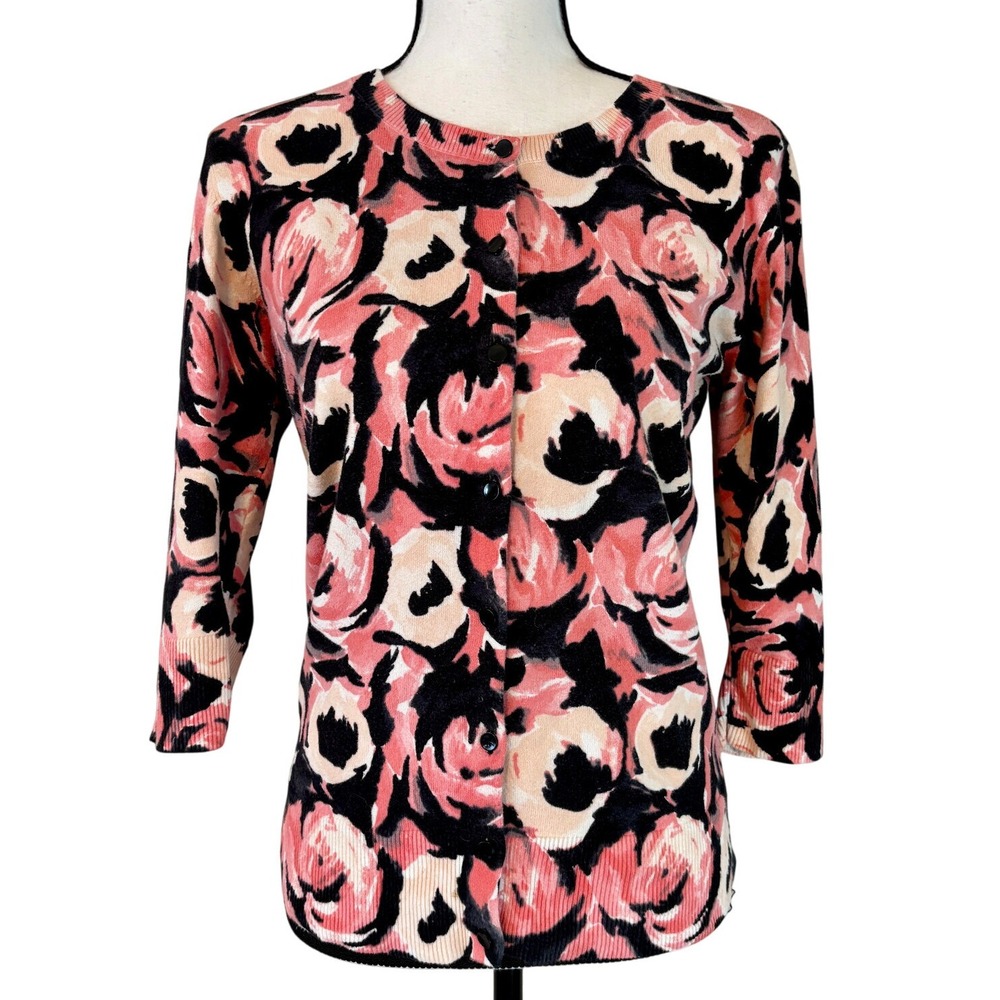2010 Taget Merona Abstract Pink Poppy Flowers 3/4‎ Sleeve Cardigan Size Medium M